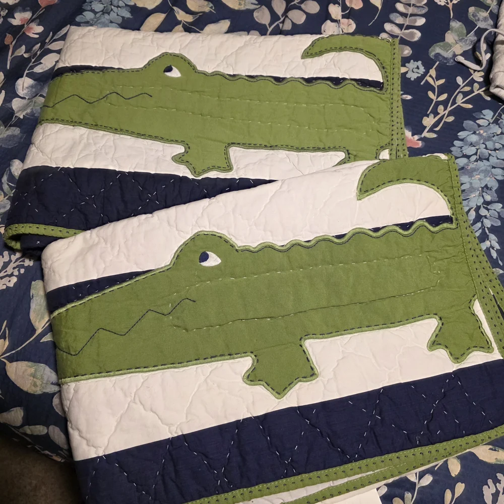 Pottery Barn Kids Allegator Quilt in Green and Navy - Picture 1 of 5